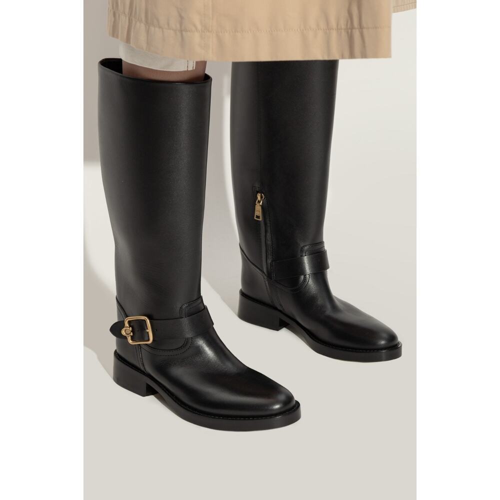 Coach Madeline Black Buckle Detail Tall Block Heel Boots New Size 6 Display $295
